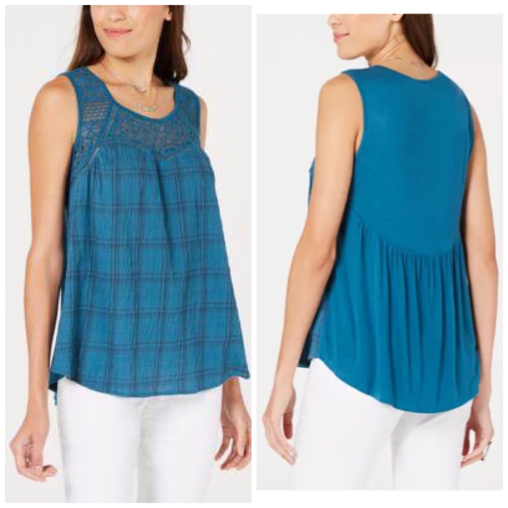 Style & Co Teal Lace Trim Tank Top Size XS